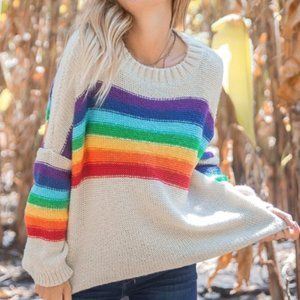 Wooden Ships Rainbow Striped Chunky Pullover - Sz